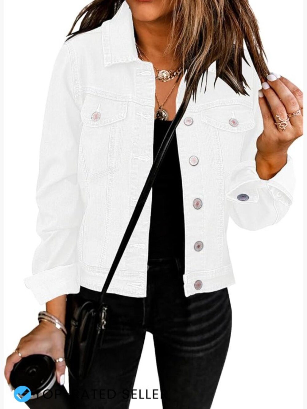 Classic Denim Trucker Jacket Regular Fit Stretchy Button Down Long Sleeve